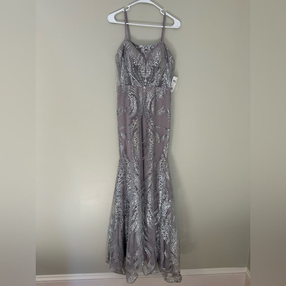 Stunning Silver Mesh Sequin Prom Dress